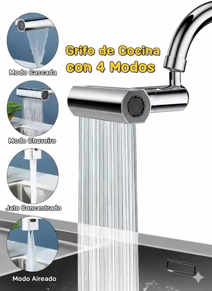 Grifo giratorio con cascada para extensión 4en1