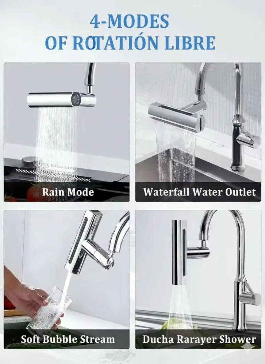 Grifo giratorio con cascada para extensión 4en1